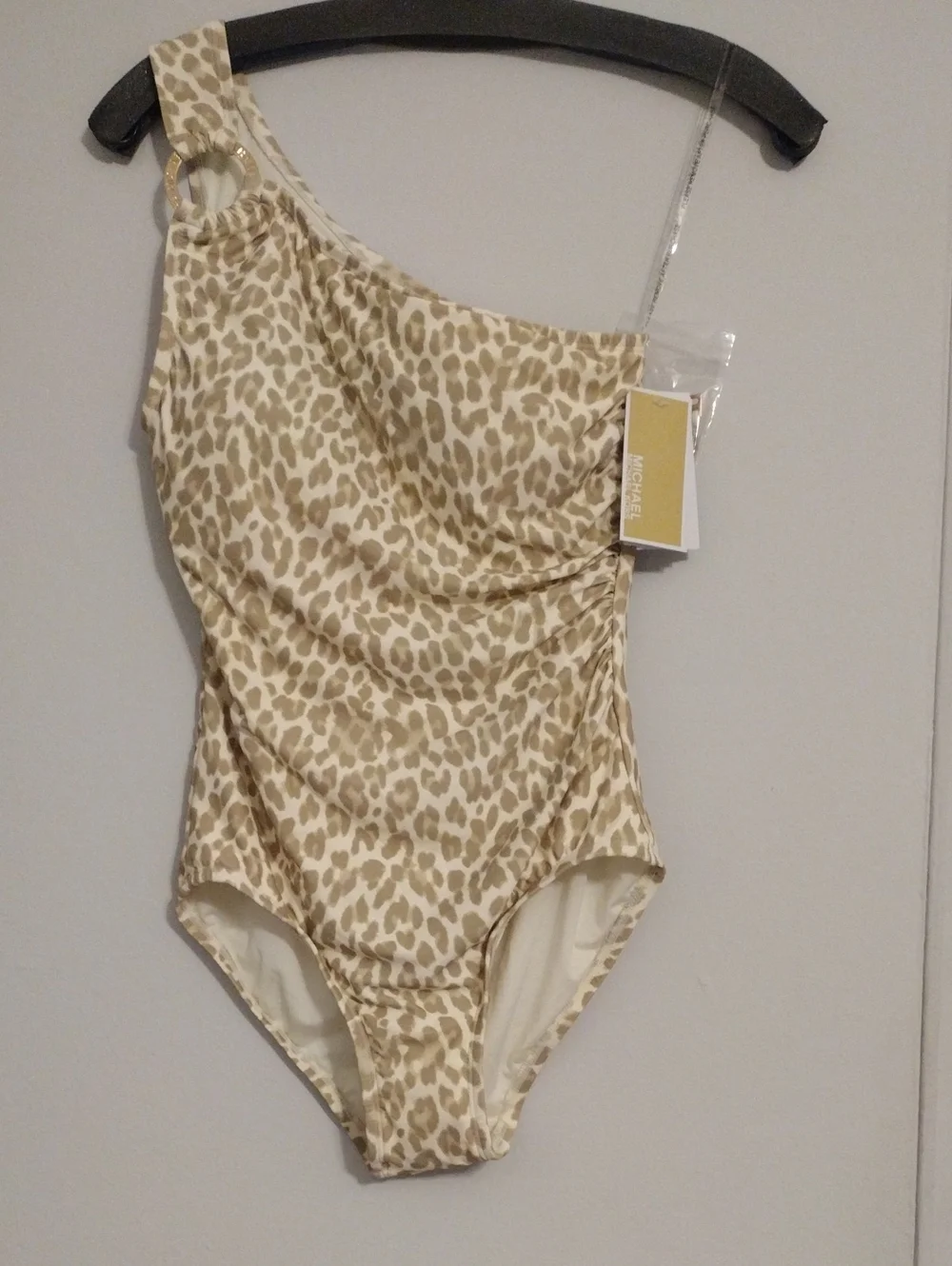 Michael Kors One-Shoulder Leopard-Print Women Swimsuit in Beige